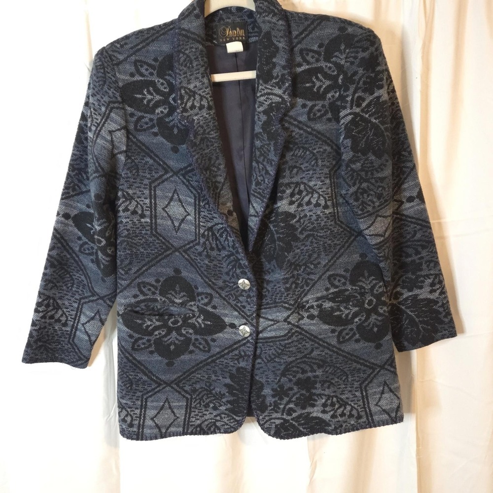 David Paul Vintage Western Two Button Cotton Blend Blazer Blue Black Size S